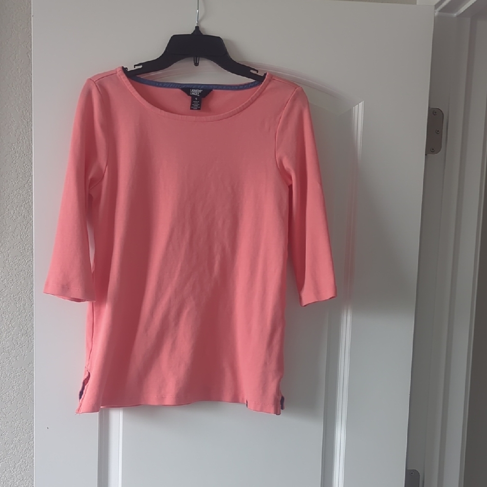 Lands' End Coral Pima Cotton 3/4 Sleeve Tee (S)